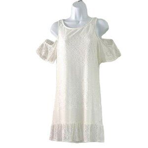 2/$15 Sheinside Lace Sheath Dress Cream Small Short Sleeve Crochet Cold Shoulder